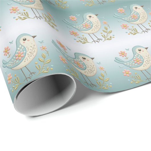 Little Bird Floral groen inpakpapier (Rol Hoek)