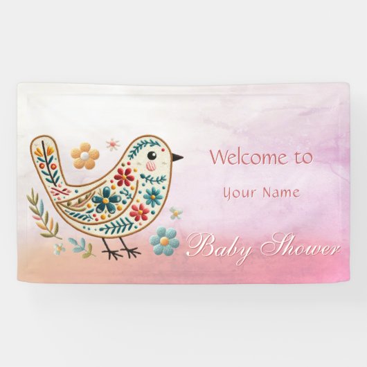 Little Bird Floral Roze Baby shower Spandoek (Horizontaal)