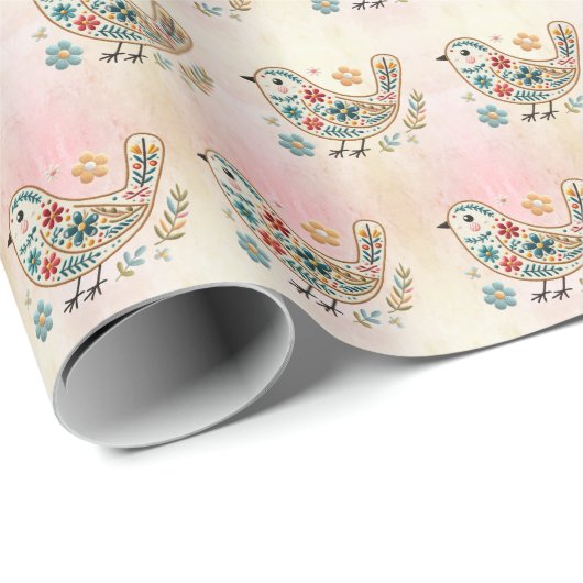 Little Bird Floral roze inpakpapier (Rol Hoek)