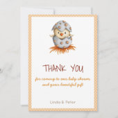 Little Bird Hatching Baby shower Bedankt Kaart (Voorkant)