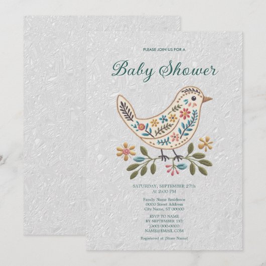 Little Bird Kleurrijk Bloemen Baby shower Kaart (Voorkant / Achterkant)