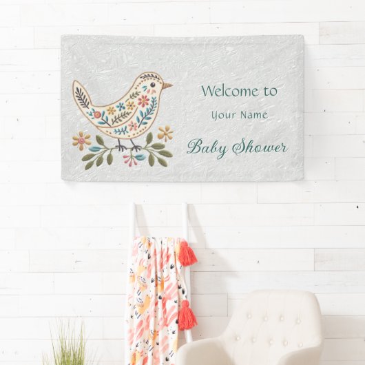 Little Bird Kleurrijk Bloemen Baby shower Spandoek (Insitu)