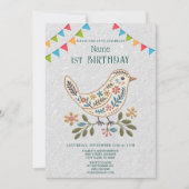 Little Bird Kleurrijk Bloemen Verjaardagsfeest Kaart (Voorkant)