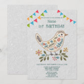 Little Bird Kleurrijk Bloemen Verjaardagsfeest Kaart (Voorkant / Achterkant)