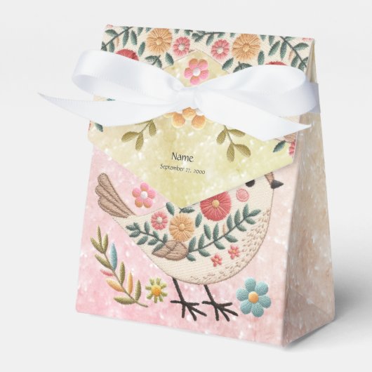 Little Bird Leaves Flowers Pink Favoriete Box Bedankdoosjes (Voorkant Zijde)