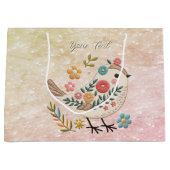 Little Bird Leaves Flowers Pink Gift Bag Groot Cadeauzakje (Voorkant)