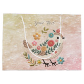 Little Bird Leaves Flowers Pink Gift Bag Groot Cadeauzakje (Achterkant)