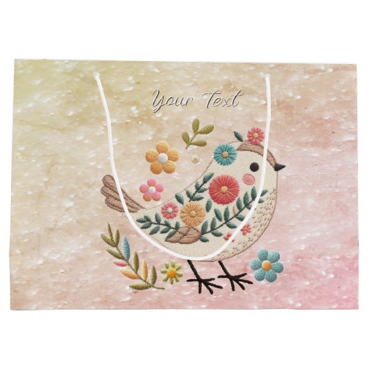 Little Bird Leaves Flowers Pink Gift Bag Groot Cadeauzakje (Achterkant)