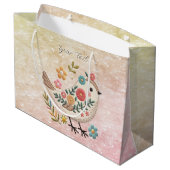 Little Bird Leaves Flowers Pink Gift Bag Groot Cadeauzakje (Achterkant Gekanteld)