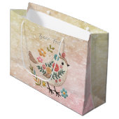 Little Bird Leaves Flowers Pink Gift Bag Groot Cadeauzakje (Voorkant Gekanteld)