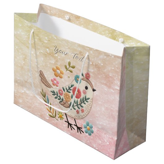 Little Bird Leaves Flowers Pink Gift Bag Groot Cadeauzakje (Voorkant Gekanteld)