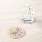 Little Bird Leaves Flowers Pink Paper Onderzetter (Insitu)