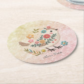 Little Bird Leaves Flowers Pink Paper Onderzetter (Gebogen)