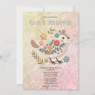 Little Bird Leaves Flowers Roze Baby shower Kaart
