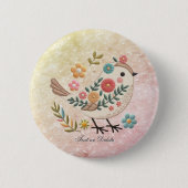 Little Bird Leaves Flowers Roze Button (Voorkant)