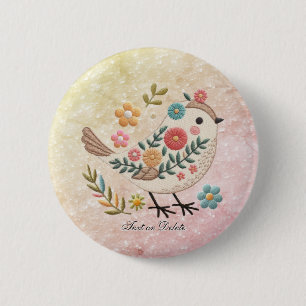 Little Bird Leaves Flowers Roze Button