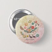 Little Bird Leaves Flowers Roze Button (Voorkant /achterkant)