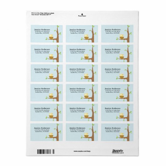 Little Bird Nesting Baby shower adres Label (Full Sheet)