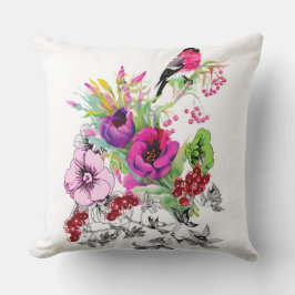 Little Bird onder Flowers Custom Background Pillow Kussen