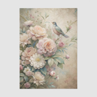 Little Bird Perched on Large Floral Bouquet Tissuepapier
