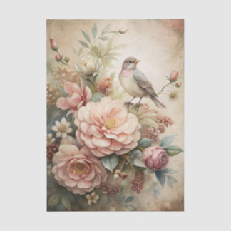 Little Bird Perched on Pretty Floral Bouquet Tissuepapier