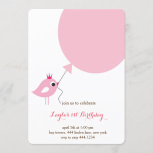 Little Bird Princess First Birthday Invitation Kaart