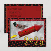 Little Bird Riding Rocket  Gelukkig Nieuwjaar Briefkaart (Voorkant / Achterkant)