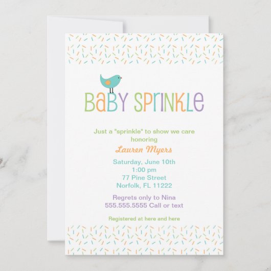 Little Bird Sprinkle Baby shower Invite Neutral Kaart (Voorkant)