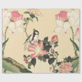 LITTLE BIRD WITH PINK ROSES AND LOTUS FLOWERS CADEAUPAPIER (Vlak)