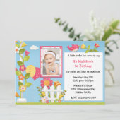 Little Birdie Birthday Party Invision with Photo Kaart (Staand voorkant)