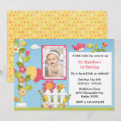 Little Birdie Birthday Party Invision with Photo Kaart (Voorkant / Achterkant)
