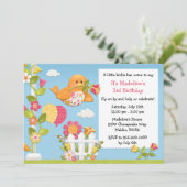 Little Birdie Birthday Party Invitation Kaart (Staand voorkant)