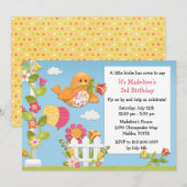Little Birdie Birthday Party Invitation Kaart (Voorkant / Achterkant)