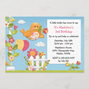 Little Birdie Birthday Party Invitation Kaart