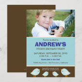 Little Birdie Boy's Blue Birthday Party Kaart (Voorkant / Achterkant)