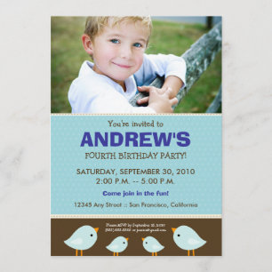 Little Birdie Boy's Blue Birthday Party Kaart