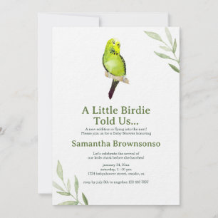 Little Birdie Green Budgie Baby Shower Kaart