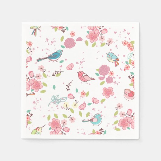 Little Birdie Pink en Blue Whimsical Girly Servetten (Voorkant)