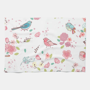 Little Birdie Pink en Blue Whimsical Girly Theedoek