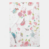 Little Birdie Pink en Blue Whimsical Girly Theedoek (Verticaal)