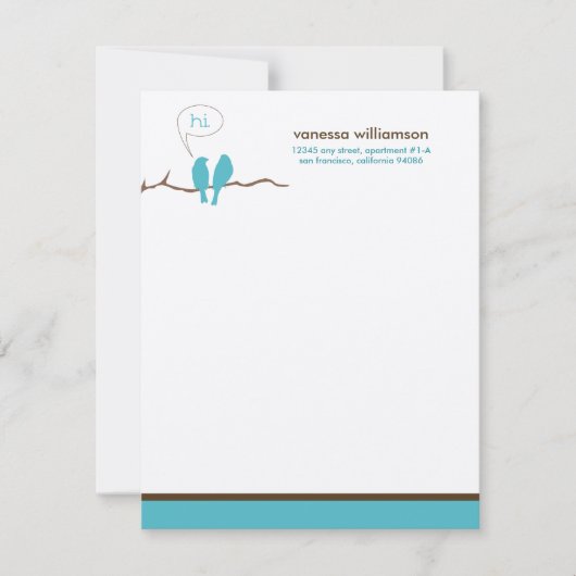 Little Birdies Custom Flat Note Cards (aqua) Notitiekaartje (Voorkant)