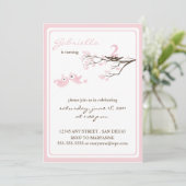 Little Birdies Pink Birthday Invitation Kaart (Staand voorkant)