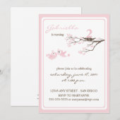 Little Birdies Pink Birthday Invitation Kaart (Voorkant / Achterkant)