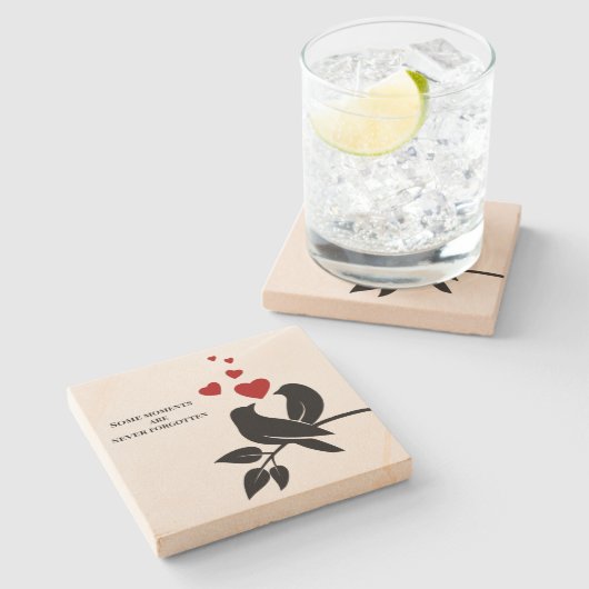 little birds with hearts stenen onderzetter (Zijkant)