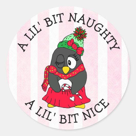 Little Bit Naughty, Little Bit Nice Funny Penguin Ronde Sticker (Voorkant)