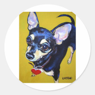 Little Bitty Chihuahua - Black en Tan Chihuahua Ronde Sticker