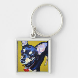 Little Bitty Chihuahua - Black en Tan Chihuahua Sleutelhanger