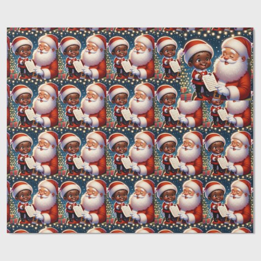 Little Black Boy op schoot van de kerstman Cadeaupapier (Vlak)