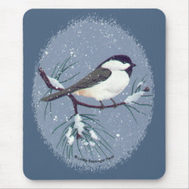 Little Black Capped Chickadee Oval Muismat