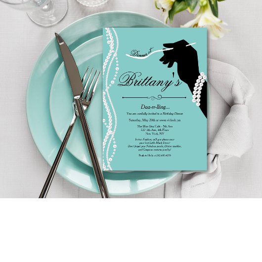 Little Black Dress Blauw Glam Verjaardagsdiner Kaart